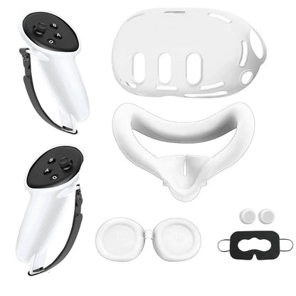 Transnovo for Meta Quest 3 7 in 1 Full Protection Kit Silicone Shell Thumbstick Caps & Sweat Proof Eye Pad Black Waterproof Case