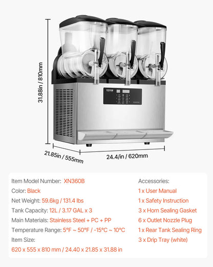 SucceBuy 3-36L Commercial Slushy Machine 1-3 Tanks Stainless Steel Margarita Smoothie Frozen Drink Maker for Party Restaurants - ElectronAge