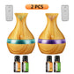 2-piece humidifier diffuser with remote ultra quiet aromatherapy, 7-color night light, and 4 bottles of essential oils