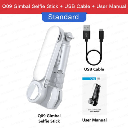 Q09 Selfie Stick Mini Tripod Handheld Stabilizer With Three-Color Fill Light 360°Rotating Aluminium Alloy Rod for Smartphones