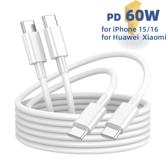 60W USB C To Type C Fast Charging Charger Cord USB-C TypeC Data Cable For iPhone 15 16 Macbook Samsung Xiaomi Huawei