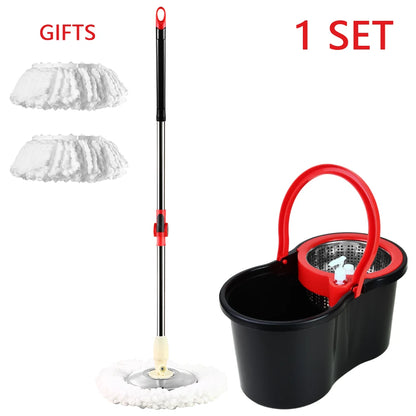 360° Spin Mop Bucket Sets with Wring System in 3 Microfiber Heads, 47" Extended Handle Floor Cleaning