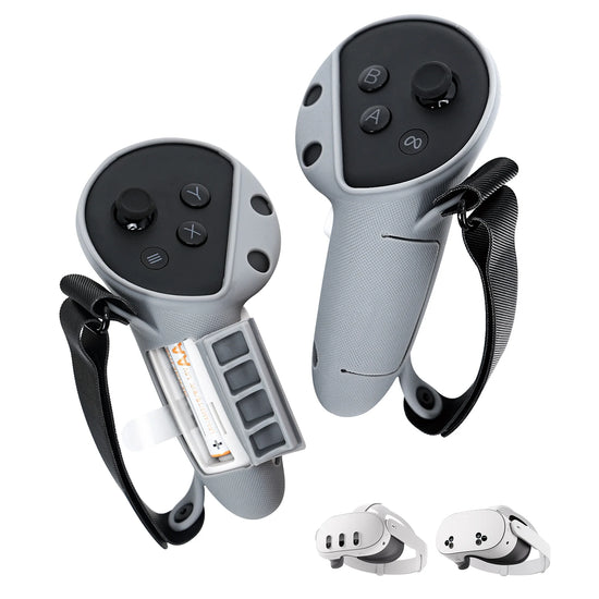 TRANSNOVO Silicone Controller Grips Cover Compatible with META Quest 3/3S Adjustable Knuckle Straps Easy Battery Access for VR