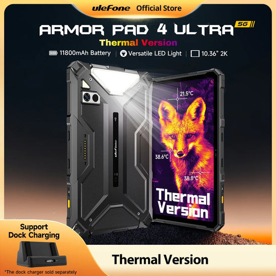 Ulefone Armor Pad 4 Ultra 5G Rugged Tablet Thermal lmaging 11800mAh 10.36"2K 16GB + 256GB Android 14 LED  Light