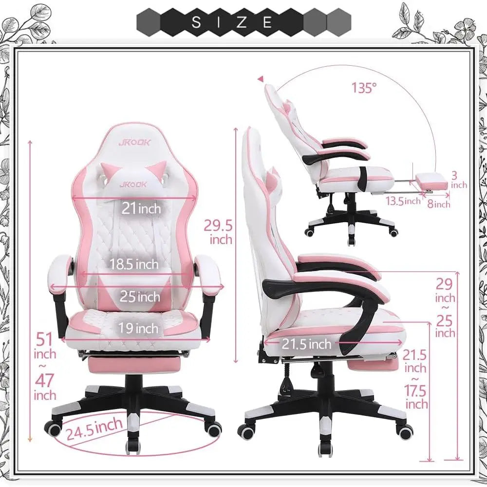 Pink Ergonomic PU Leather Gaming Chair with Adjustable Armrests - ElectronAge