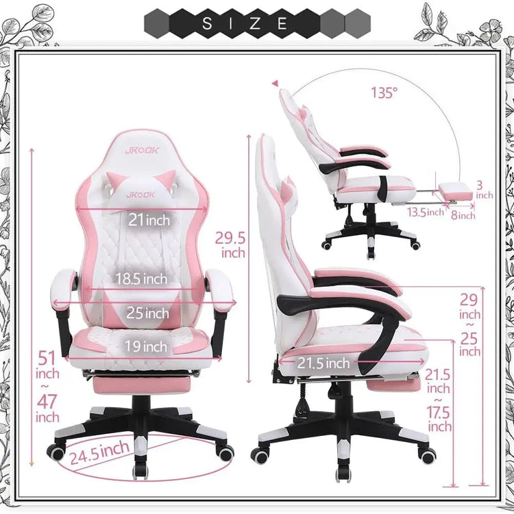 Pink Ergonomic PU Leather Gaming Chair with Adjustable Armrests - ElectronAge