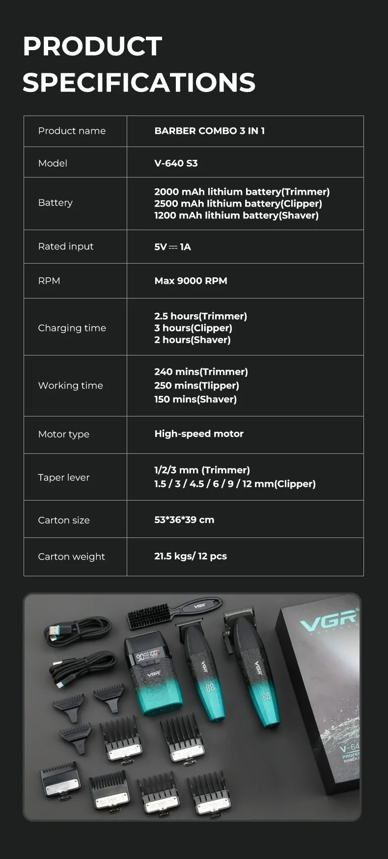 VGR Hair Trimmer Professional 9000 RPM Hair Clipper - ElectronAge