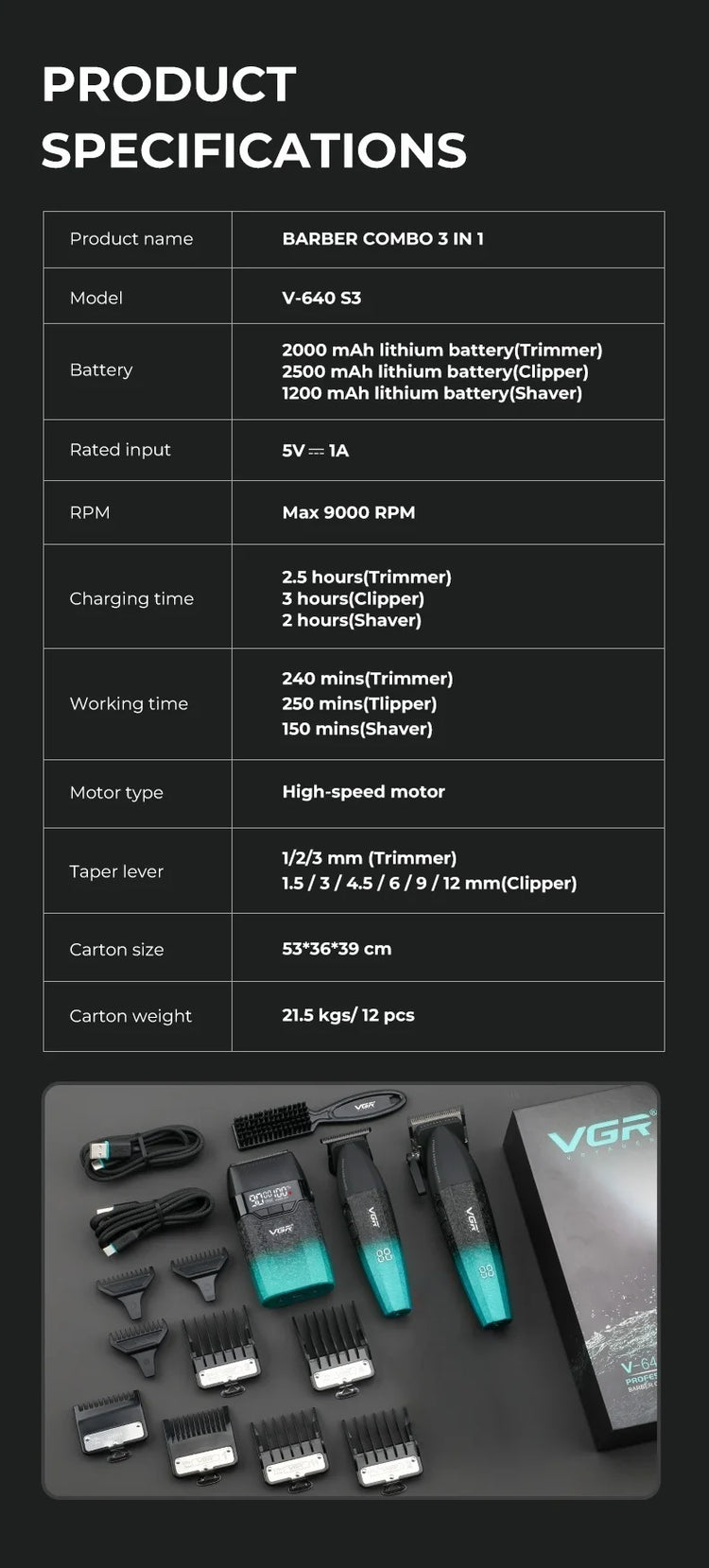 VGR Hair Trimmer Professional 9000 RPM Hair Clipper - ElectronAge