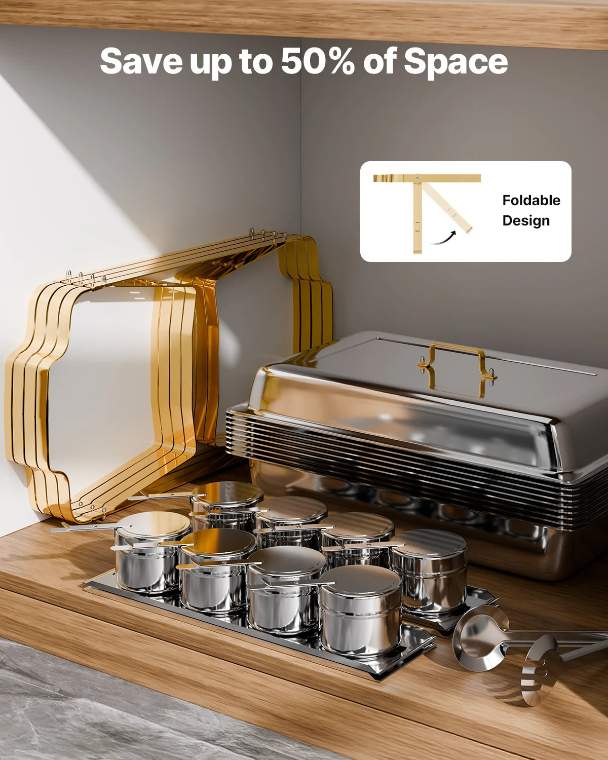 SucceBuy 8 Qt 4 Pack Chafing Dish Buffet Set Stainless Steel Chafer with 2 Full Size and 4 Half Size Pans Catering Warmer Server - ElectronAge