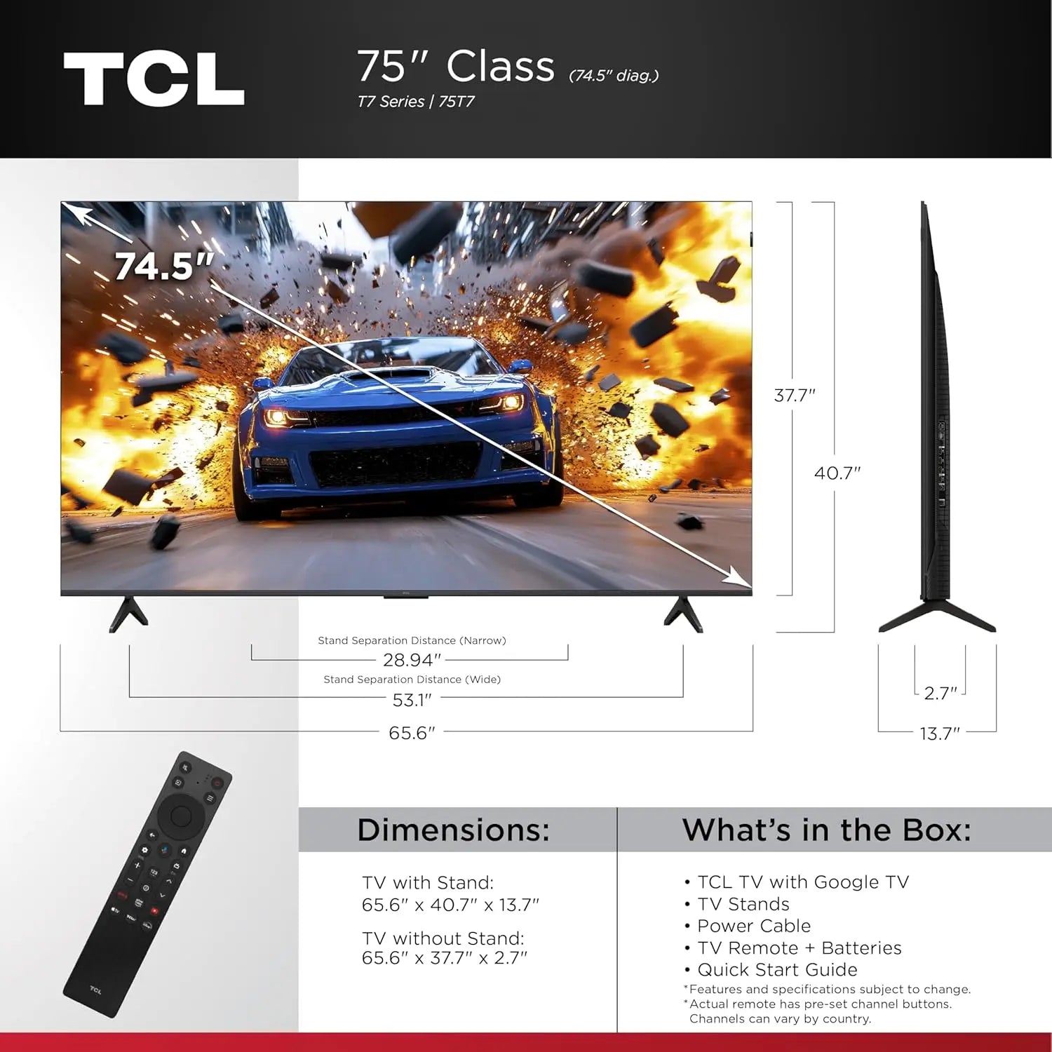 XMSJ 75 Inch 4K QLED HDR Smart TV - ElectronAge