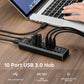 RSHTECH USB3.0 Hub Aluminum 10/13/16 Port Expander USB Powered Data Hub Splitter Individual On/Off Switches for Laptop Macbook
