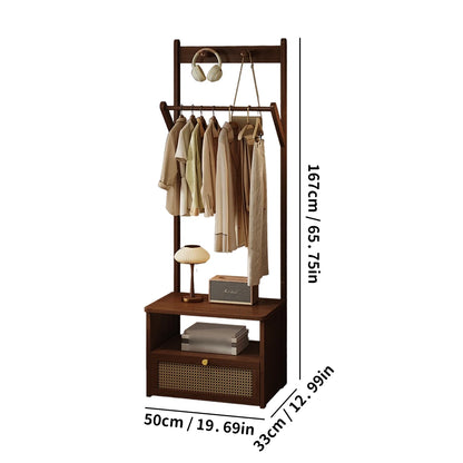 Bamboo 2-in-1 Bedside Rack & Nightstand - Small Space (40/50cm) with Drawer, Shelf & Hanging Rod for Essentials