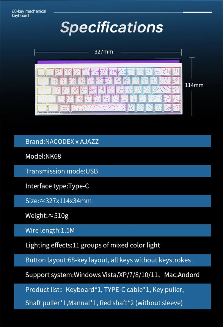 Ajazz NK68 Mechanical Gaming Keyboard - ElectronAge