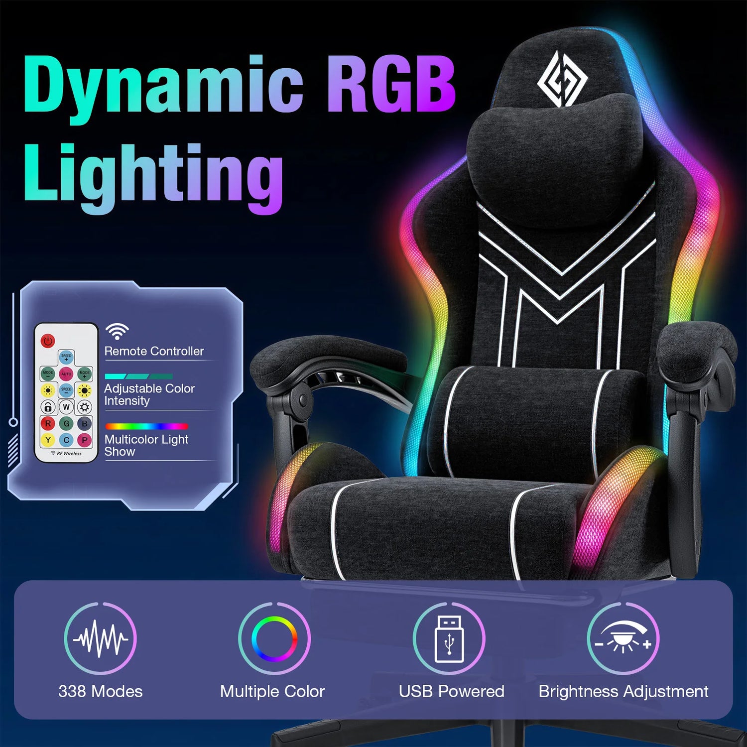 400lbs Breathable Fabric Gaming Chair w/ LED Light - ElectronAge