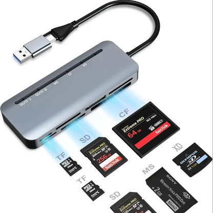 7 in 1 Multi Memory Card Reader USB C USB SD Card Reader for SD TF CF XD MS SD，for PC Plug and Play