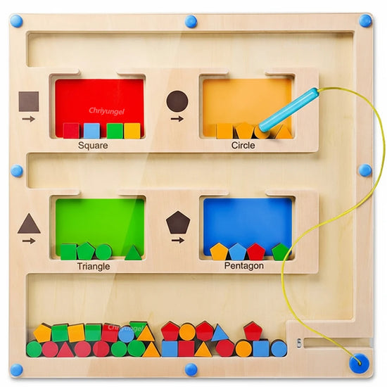 Wooden Montessori Magnetic Maze Toy Educational Fine Motor Toy Color & Shape Sorting Board Travel Brain Teaser Kid Toddler Gift