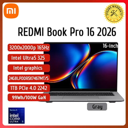 Xiaomi REDMI Book Pro 16 2025 Laptop Ultra 7 255H/Ultra 5225H Intel Arc Graphics 32GB LPDDR5X 1T SSD 16-inch 165 Hz 3.1K Screen