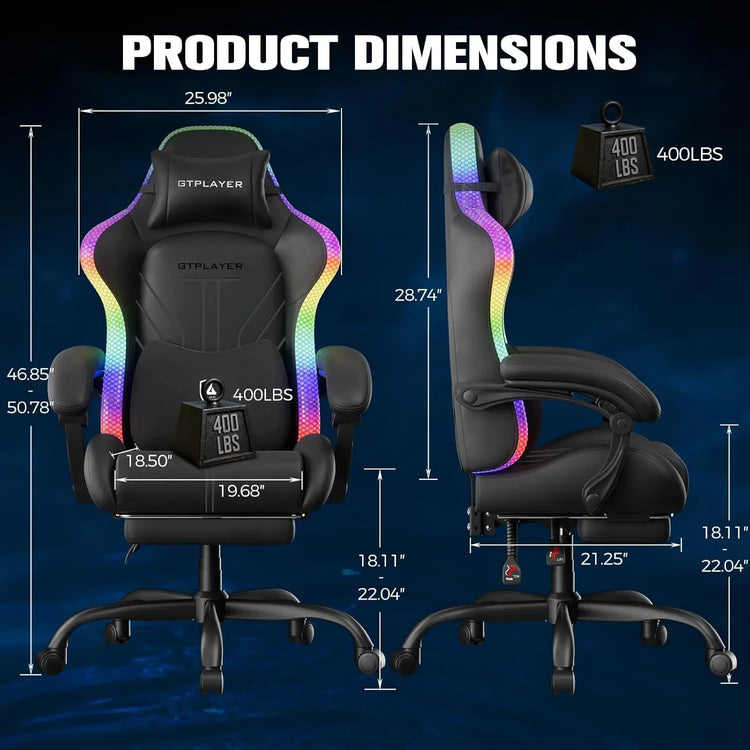Ergonomic Gaming Chair with RGB LED Lights - ElectronAge
