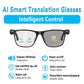 Smart AI translation glasses, real-time app translation in 164 languages, photochromic lenses, flat gray-black lenses.