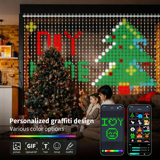 2m*2m/3m Smart Curtain Lights Bluetooth App LED String RGB Fairy Lights DIY Music Change Display for Window Bedroom Decoration