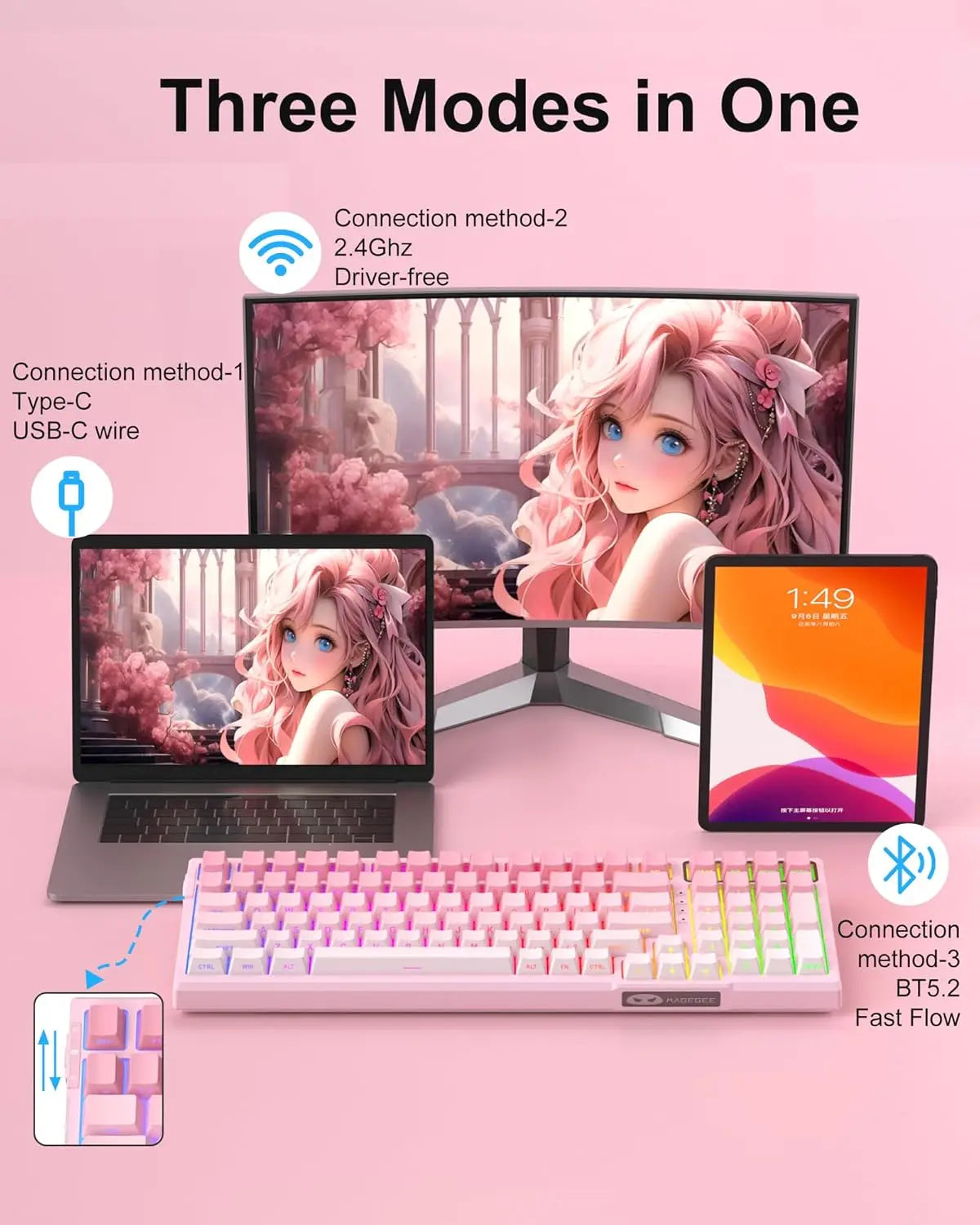 MageGee SKY98 Wireless Gasket Mechanical Gaming Keyboard - ElectronAge