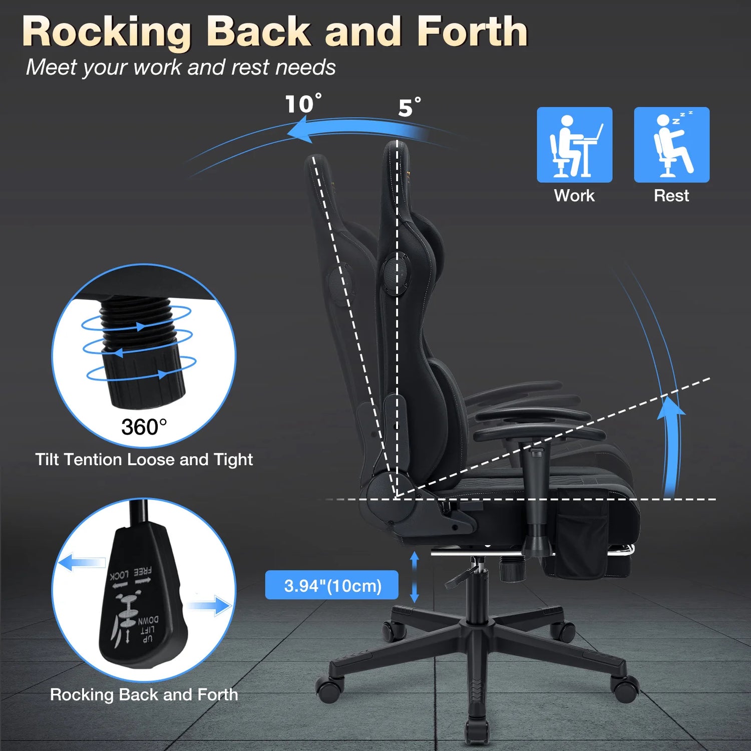 Hommpa 350lbs Gaming Chair Suede Fabric with Speakers - ElectronAge