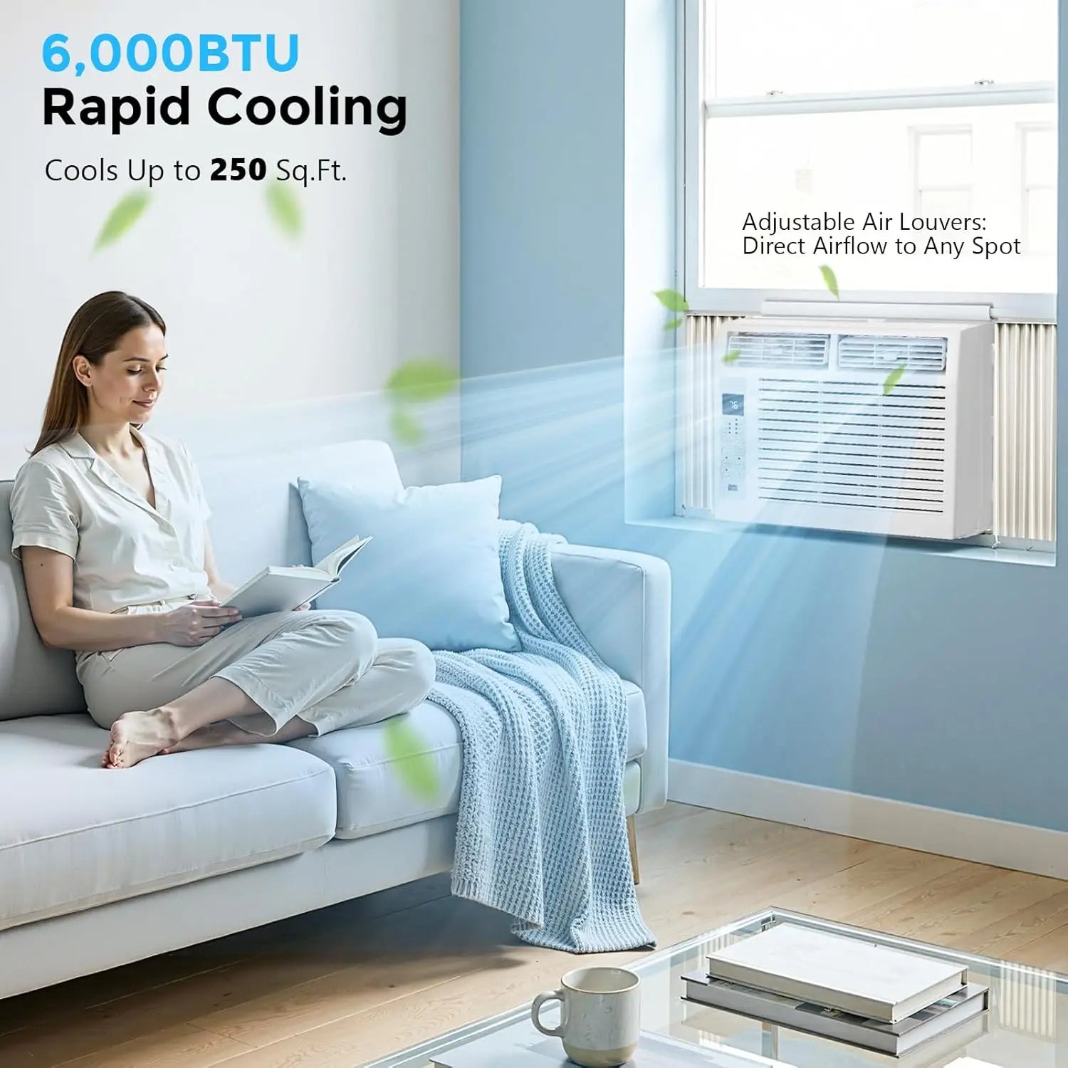 6,000 BTU Window Air Conditioner Cools 250sq.ft, Quiet AC Unit with Remote - ElectronAge