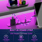 40 Inch Gaming Desk with Power Outlet & LED Lights, L Shaped Computer Gaming Table with 3 Tiers Storage Shelves,, Customized
