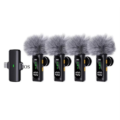 Wireless Lavalier Microphone with 4 Receiver Mic Noise-Canceling For iPhone Android Portable Audio Video Recording Mini Mic