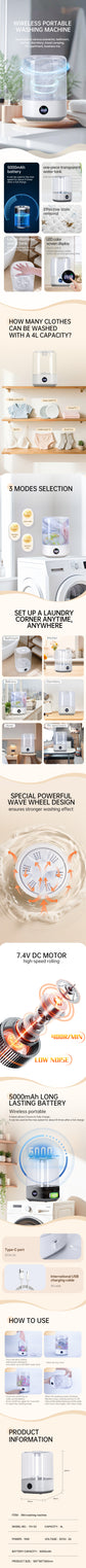 4L Mini Washing Machine Portable Wireless Smart Washer Healthy Separation And Cleanliness Underwear Pet Supplies Washing Machine