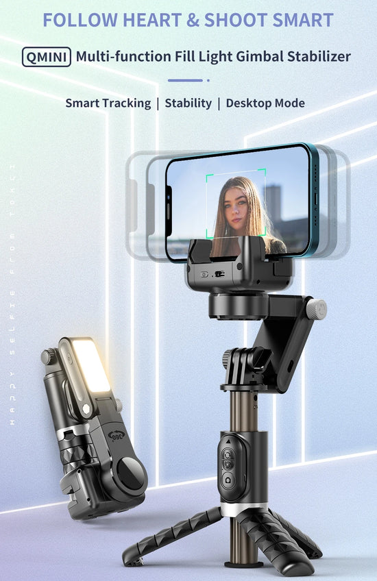 Selfie Stick Tripod Desktop Gimbal Stabilizer Face Tracking Fill Light 360 Rotation for Live Video Shooting Aluminum Alloy Q18