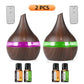 2-piece humidifier diffuser with remote ultra quiet aromatherapy, 7-color night light, and 4 bottles of essential oils