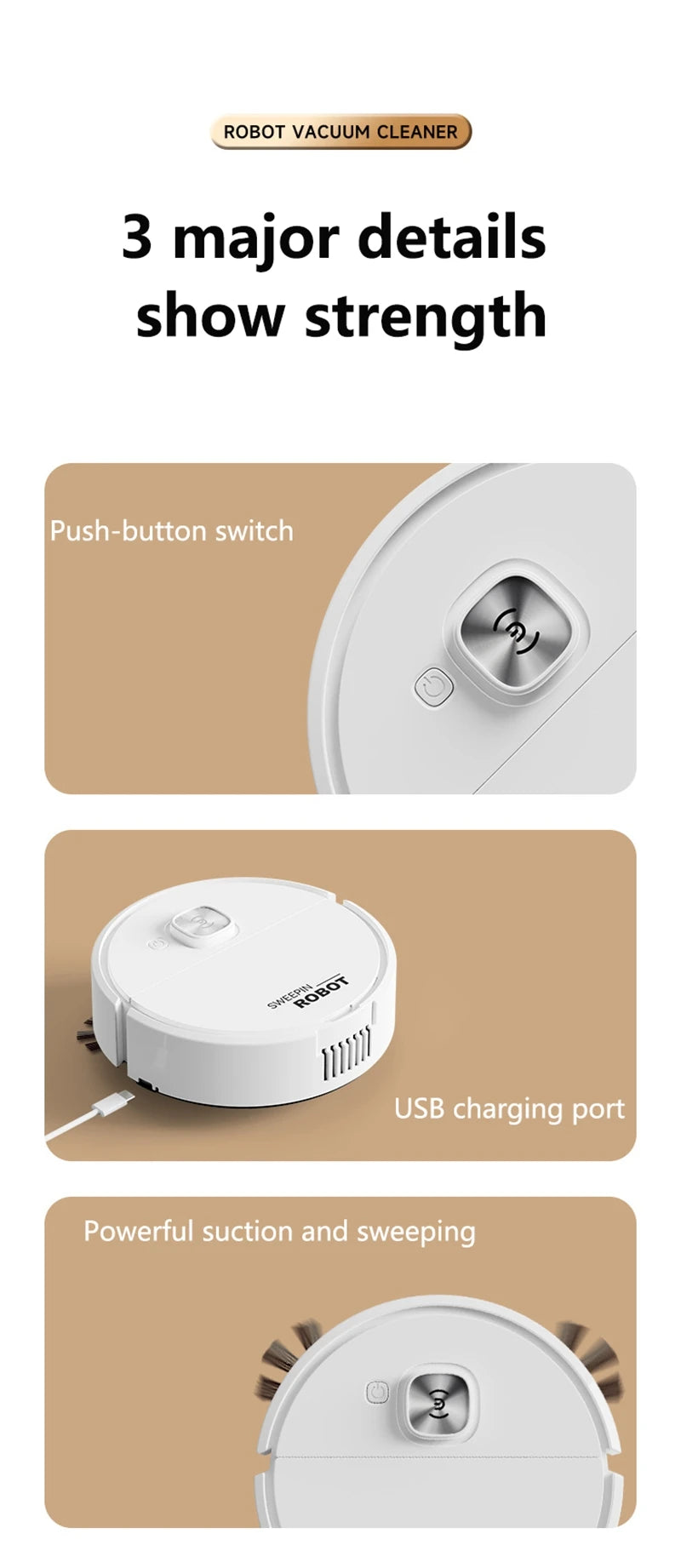 XMSJ Mini Vacuum Cleaner 3-in-1 Robot Vacuum Cleaner - ElectronAge