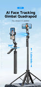 360° AI Tracking Gimbal Stabilizer with Remote Selfie Tripod Extendable Smart Phone Holder with Auto Tracking for Android/iOS
