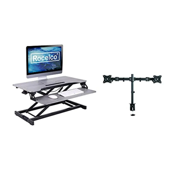 Sit Stand Up Desk Converter with Dual Monitor Mount