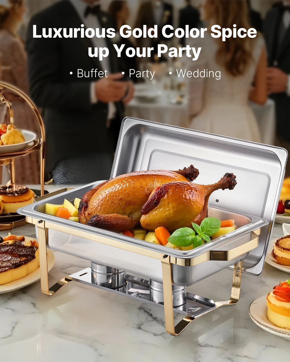 SucceBuy 8 Qt 4 Pack Chafing Dish Buffet Set Stainless Steel Chafer with 2 Full Size and 4 Half Size Pans Catering Warmer Server - ElectronAge