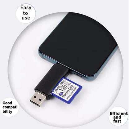 2026 Mini SD TF Card 4-in-1 Multifunction USB Type-C Card Reader External Storage Black Expandable Compatible with USB 2.0