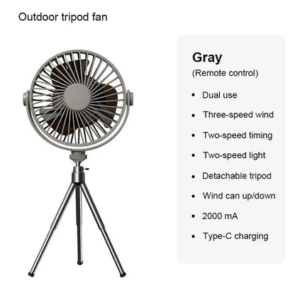 Tripod Stand Desk Air Cooling Blower Rotation Camping Ceiling Fan With Night Light Outdoor USB Chargeable Conditioning Cooler