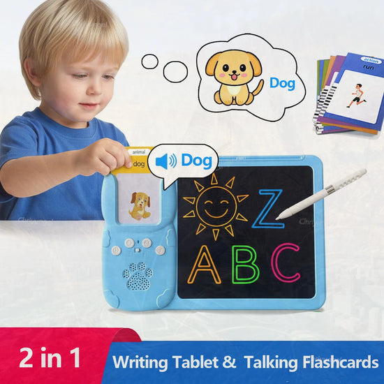 2 in 1 Talking Flash Cards & LCD Writing Tablet English Interactive Learning Machine Education Toy Gift for Boys Girls Toddler