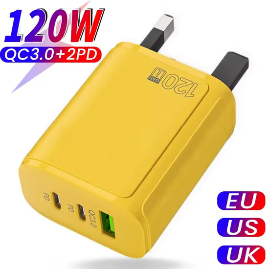120w Fast Charging Dual Pd Ultra Quick Mobile Phone Charger Qc3.0 Usb Type C Chargers 3 Ports Wall Adapter Eu/us/uk Plug