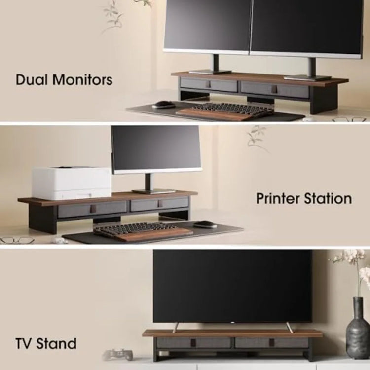 Dual monitor stand with drawer for home and office - ElectronAge