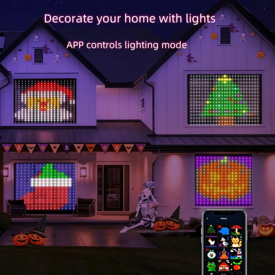 Smart Curtain Lights Bluetooth App Control RGB LED String Waterproof Fairy Light USB DIY Text Pattern Display Party Room Decor