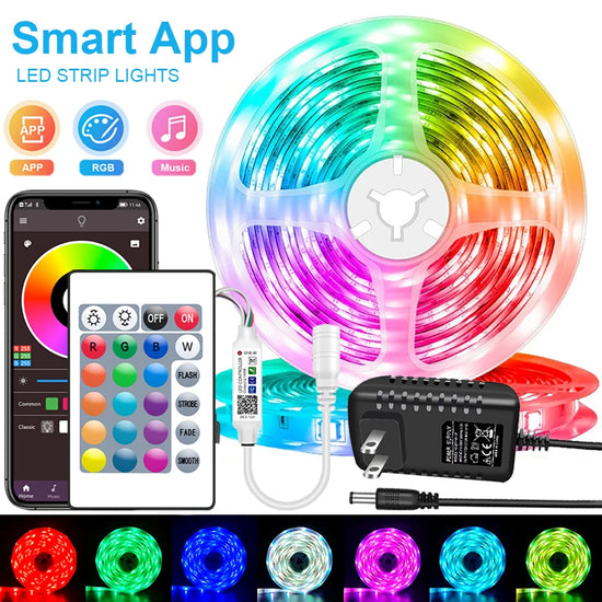 AeroLight LED Strip Lights RGB 5050 LED Strips Bluetooth APP Control Color Changing DC 12V 30LEDS/M Per Meter For Bedroom Room Kitchen Bar