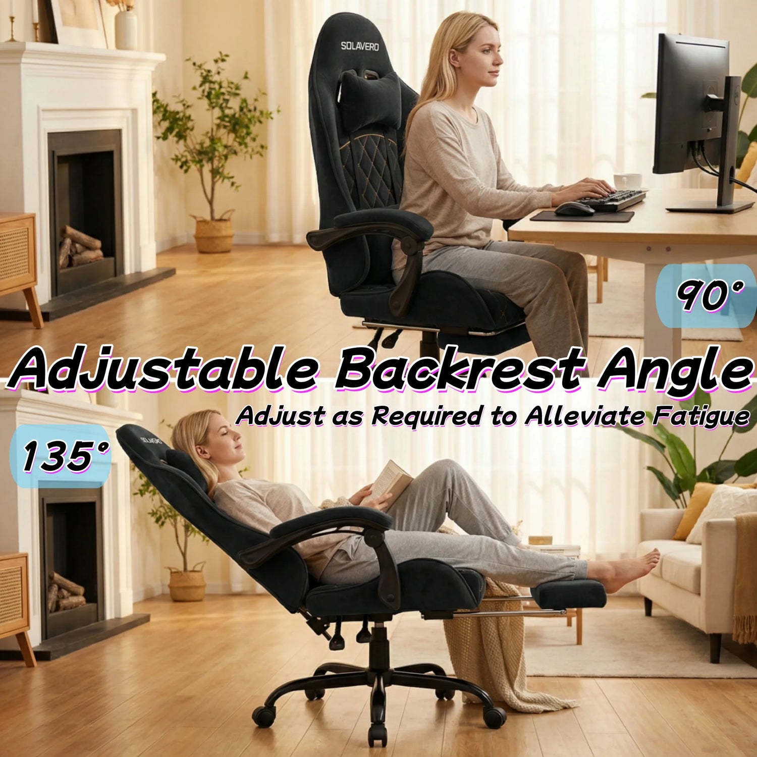 Massage Gaming Chair with 360°-Swivel and Headrest - ElectronAge