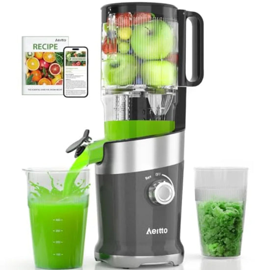 Aeitto Cold Press Juicer Machine with Wide Feed Chute for Whole Fruits Masticating Juice Extractor in Silver High Juice Yield E - ElectronAge