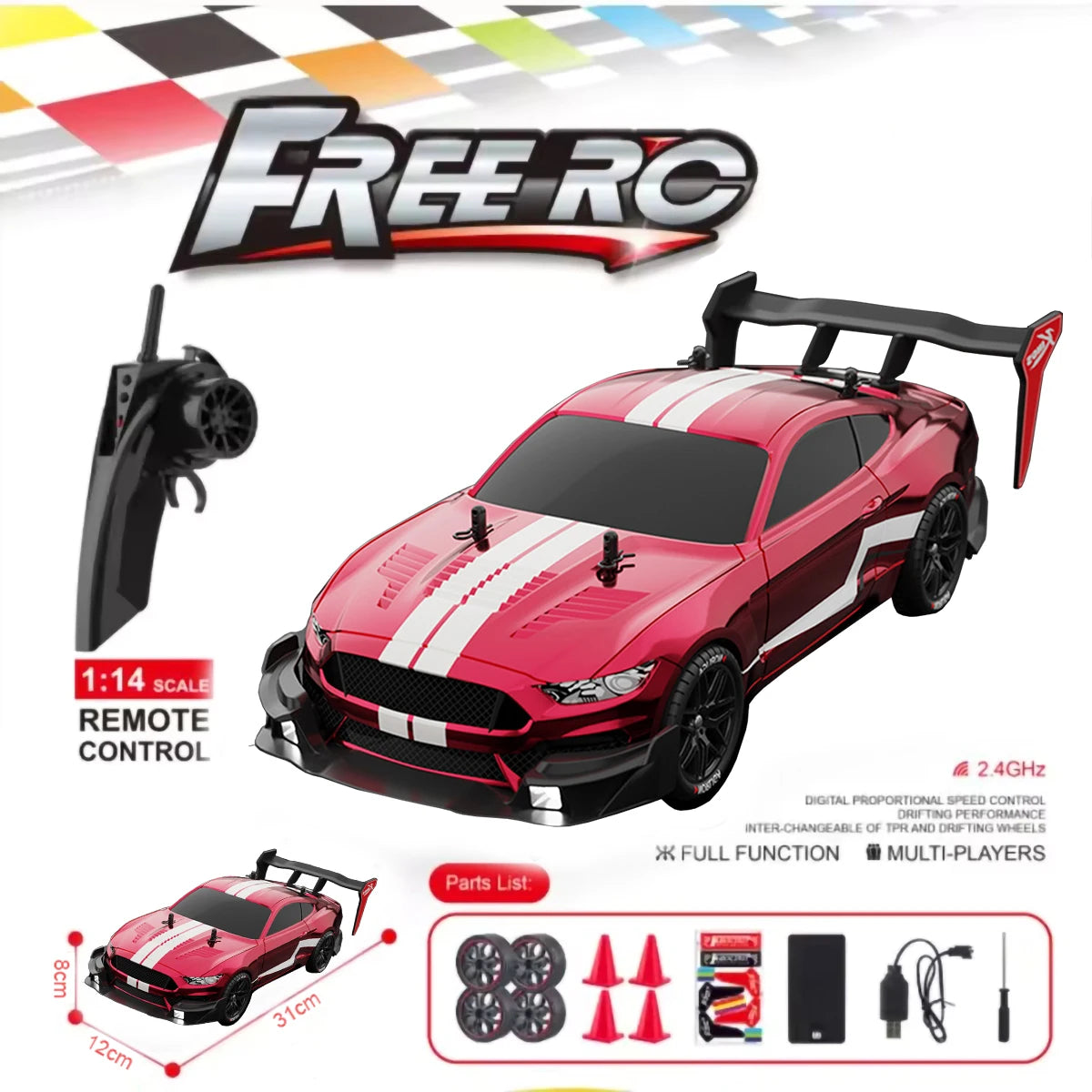 RTR MUSTANG 2.4G Drift Car 1:14 4WD Electric Remote Control Cars - ElectronAge