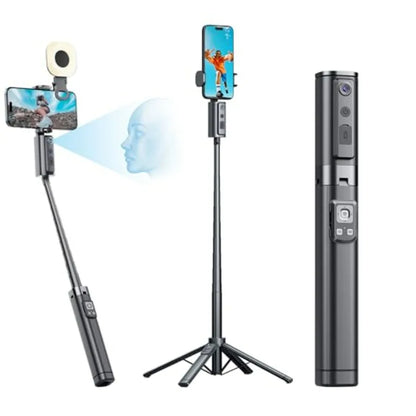 2026 Auto Face Tracking Tripod for iPhone 360 Rotation Selfie Stick with Remote and Gesture Control in Black for Vlog Live Stre