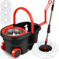 360° Spin Mop Bucket with Soap Dispenser and 2 Microfiber Heads, Stainless Steel Handle Floor Cleaning System for Home Use