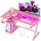 40 Inch Gaming Desk with Power Outlet & LED Lights, L Shaped Computer Gaming Table with 3 Tiers Storage Shelves,, Customized