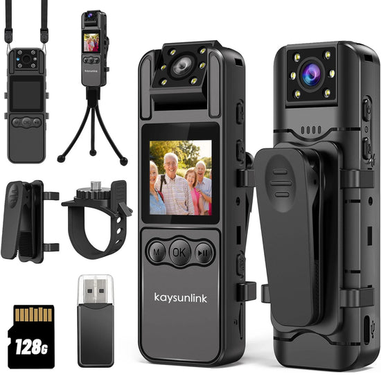 128GB Body Camera with Audio and Video Recording HD 1080P Body Cam 6HR Battery IR Cut Auto Night Vision Body Worn Camcorder